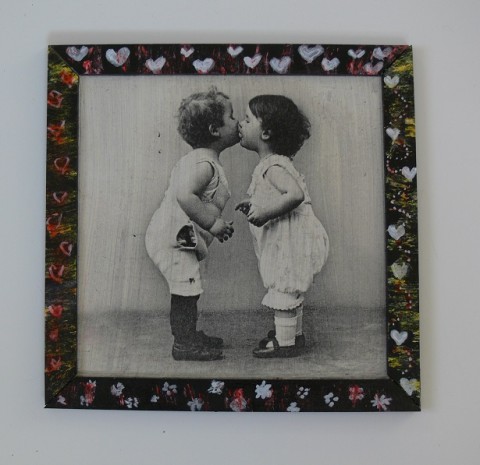 Obrázek - dětský polibek obrázek ubrousková technika tzv. decoupa 