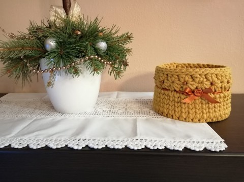 Košík háčkovaný hořčicový košík háčkovaný hořčicová dekora 