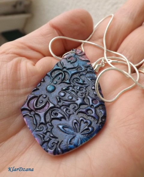 Náhrdelník Inka slza modrá fialová růžová řetízek perleťová stříbrná polymery třpytivá postříbřený pestrobarevná polymerové hmoty 