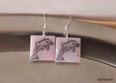 Náušnice Růžoví delfínci náušnice růžová visací polymery třpytivá čtverečky potisk světle čtvercové delfín delfínci polymerové hmoty růženínová 