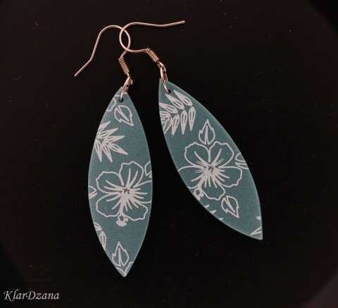 Náušnice Floral lístky náušnice fimo potisk květinový šedomodrá šedozelená polymerové hmoty 