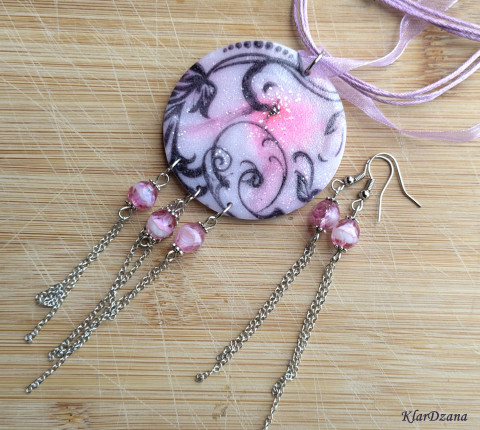 Souprava Roseanne Erin náhrdelník náušnice růžová souprava visací stříbrná polymery potisk řetízky set polymerové hmoty skleněné korálky 