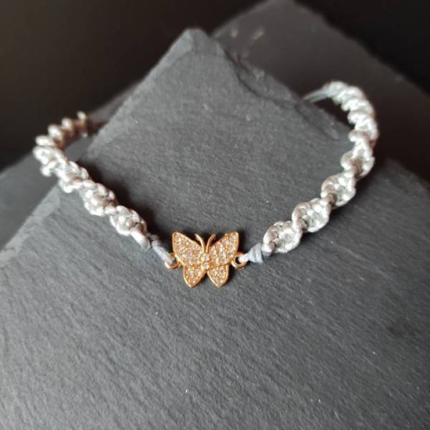 Macrame - Morýl zlatý talisman náramek motýl amulet textilní drhaný macrame 