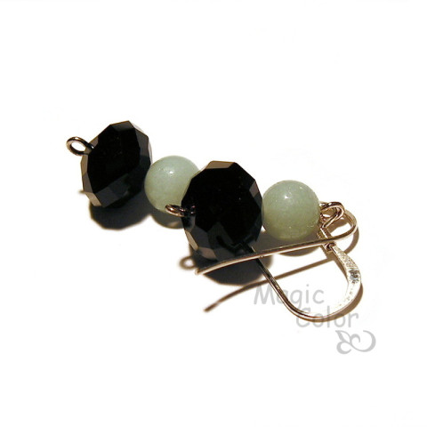 Stříbrné náušnice Puntík, amazonit 