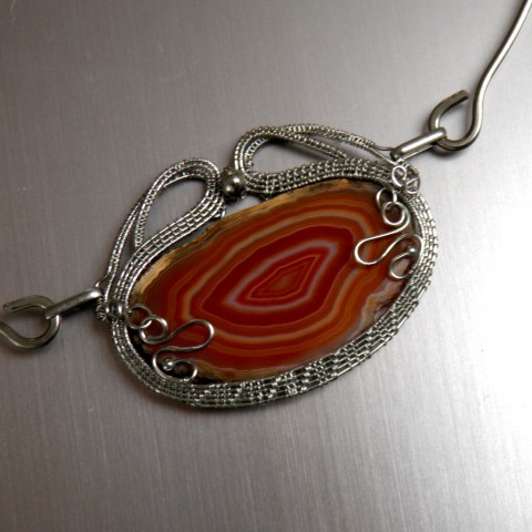 Náhrdelník Marta achát nerez antialergický minerály wire-wrapping hypoalergenní placička obruč plátek nerezový drát nerezová ocel řetízek nerez 