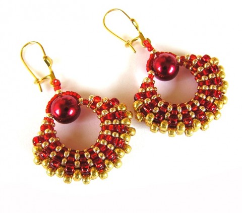 Červenozlaté taštičky červená náušnice zlatá taštička šité taštičky vějířky 