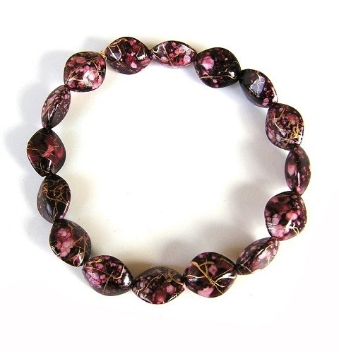 Kropenatý náramek náramek zlatá pružný žíhané bordo plastové korálky kropenaté 