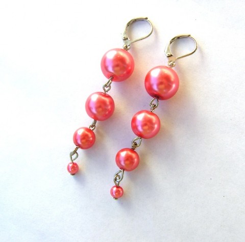 Růžové perličky náušnice růžová visací dlouhé voskovky voskové perly 