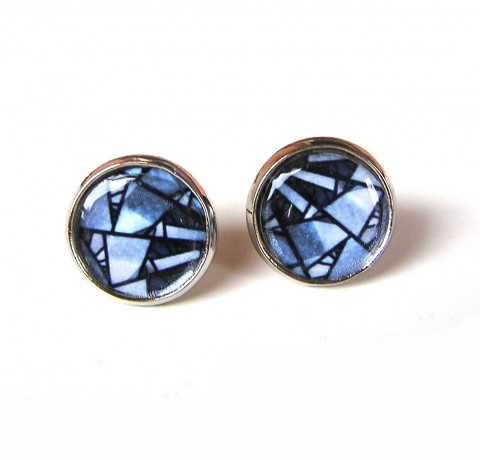 Denimová mozaika náušnice modrá stříbrná mozaika grafika střípky denimová digitální grafika 