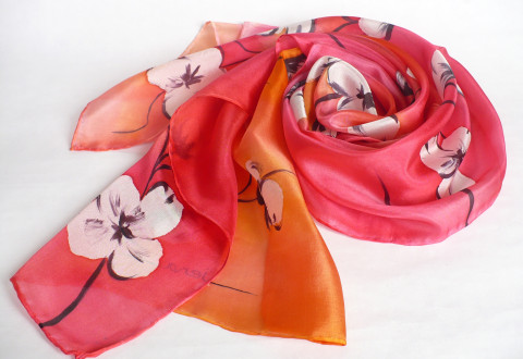 Hedvábný šál Japonská zahrada. šála hedvábí hedvábná šála dárek pro ženu pestrobarevná šála 