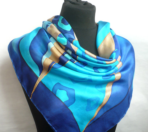 Hedvábný šátek Smart Blue. letní léto šátek hedvábný šátek dárek pro ženu modrý šátek 