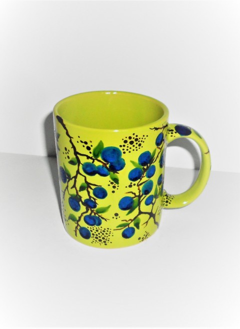 Trnky, brnky :-) modrozelený hrníček trnky malovaný hrnek s trnkami zelená a modrá 