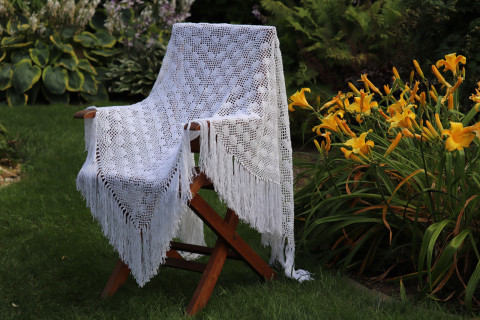 Jako z mořské pěny...... bílá háčkování svatba focení akryl krajka taneční šátek pléd slavnostní nevěsta folklor hody háčkovné 