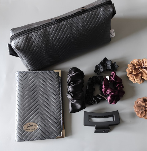 Dárková sada antracitová koženka zápisník blok bloček notýsek sešit sešítek karis 