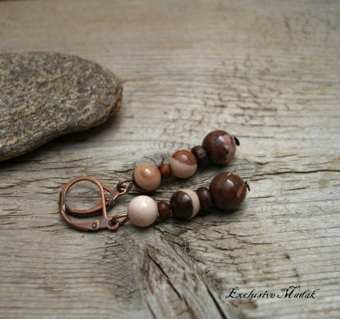 Jaspisové náušnice dřevo kámen originální náušnice minerál jaspis starobylé 