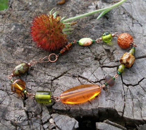 STORY XIII. - náramek SLEVA z 266,- náramek originální zelená oranžová podzim barevné měď starobylé ketlovaný jedinečný story příběh 