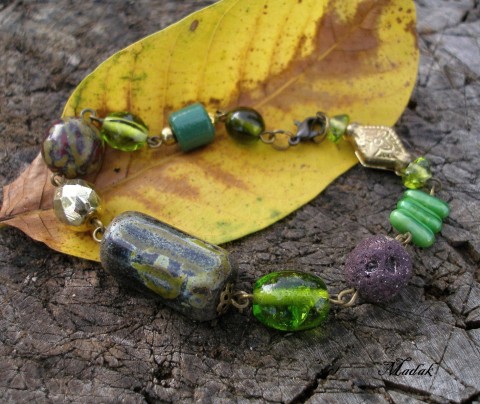 STORY XV. - náramek SLEVA z 266,- náramek originální zelená podzim barevné měď starobylé ketlovaný jedinečný story příběh 