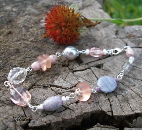 STORY XVIII. -náramek SLEVA z 266,- náramek originální podzim list barevné růžová bílá šedá čirá ketlovaný jedinečný pudrová story příběh 