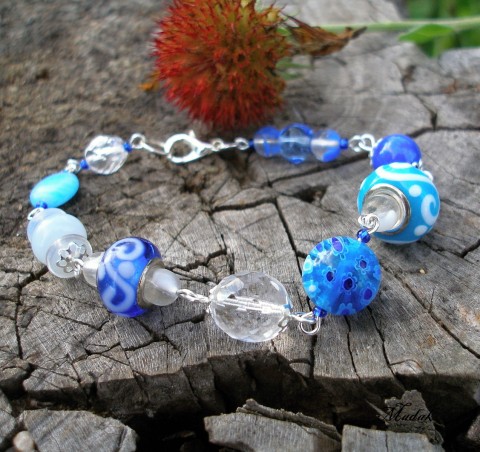 STORY XIX. - náramek SLEVA z 277,- náramek originální modrá podzim list bílá čirá ketlovaný jedinečný pudrová millefiori story příběh 