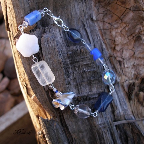 STORY XX. - náramek SLEVA z 266,- náramek originální modrá podzim list bílá mušle čirá ketlovaný jedinečný story příběh 