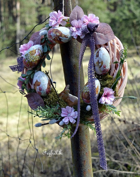 velikonoční věneček se zajíčkem.. originální růžová věnec zajíček velikonoční vejce na dveře oranžovorůžová 