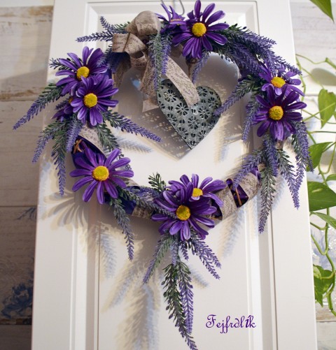 srdeční záležitost... domov srdce originální levandule věnec fialový levandulový žlutofialová kopretinový velký na dveře 