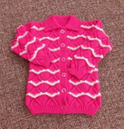Pletený svetřík - tm.růž.,sv. vlnky pletené svetr pro holčičky 