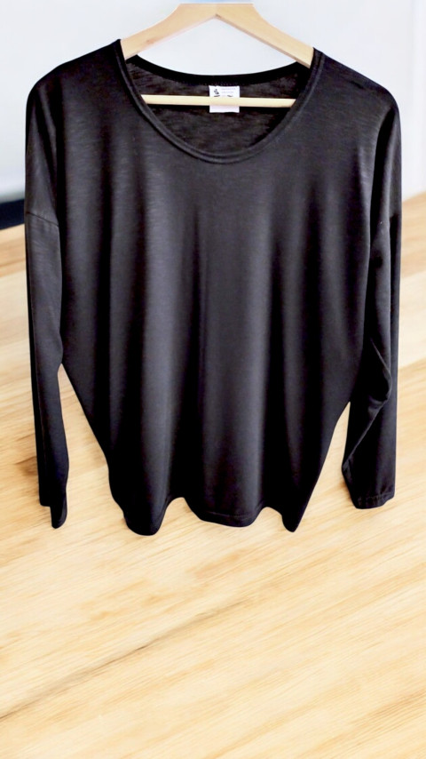 Dámské černé triko dl.rukáv tunika halenka květy triko top tmavá 