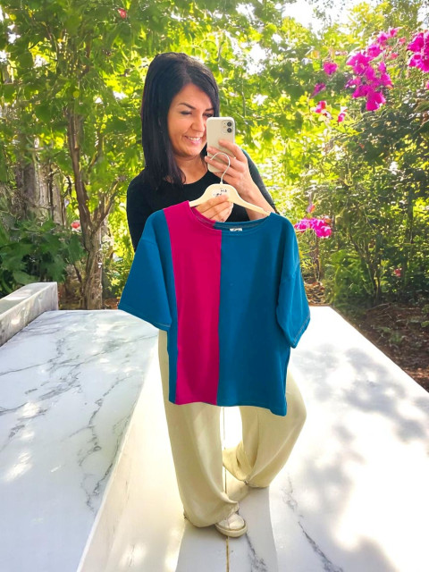 Dámské triko petrolej - S/M tunika halenka triko top černé tmavá 