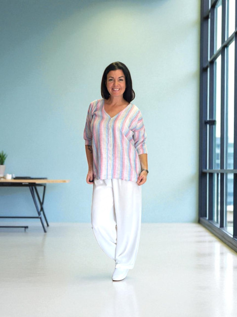 Dámská košile pruhy M/L tunika halenka triko top černé tmavá 