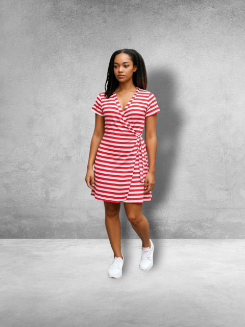 Dámské zavinovací šaty proužky červené šaty léto pruhy zavinovací pruhované dámské šatovka 