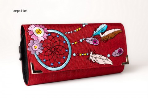 Lapač 1 na červené kabelka originální dárek taška květina peněženka motýl květy dáreček výšivka kůže koruna peníze imitace nákupní nákupy karty dolar shopping euro 