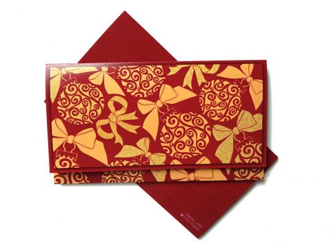 Darovací obálka - OZDOBY červená dárek ozdoby mašle přání dáreček ozdoba mašlička kapsička vínová peníze okrová voucher obálka vstupenky 