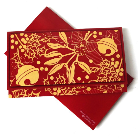 Darovací obálka - ČERVENÉ VÁNOCE červená dárek vánoce mašle přání dáreček vánoční mašlička kapsička vínová peníze okrová advent voucher obálka rolnička cesmína vstupenky jmeli 