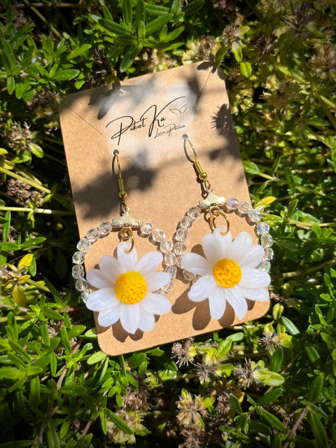 Náušnice Leontýnky | třpytivý kruh květiny léto kopretina naušnice 