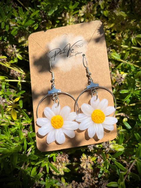 Náušnice Leontýnky | stříbrný kruh náušnice léto kopretiny 