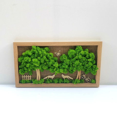 Mechový obrázek, 20x40 dárek liška mechový obraz mechová dekorace 