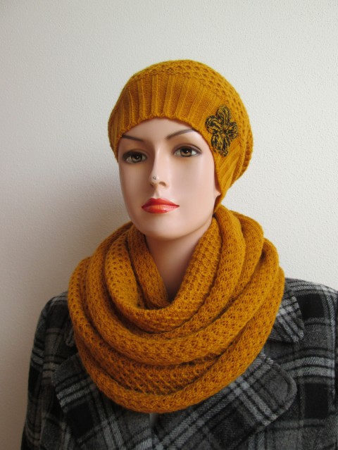 Šála kruhová - hořčicová pletený šála nákrčník hořčicová tunel hočřicový nákrčník 