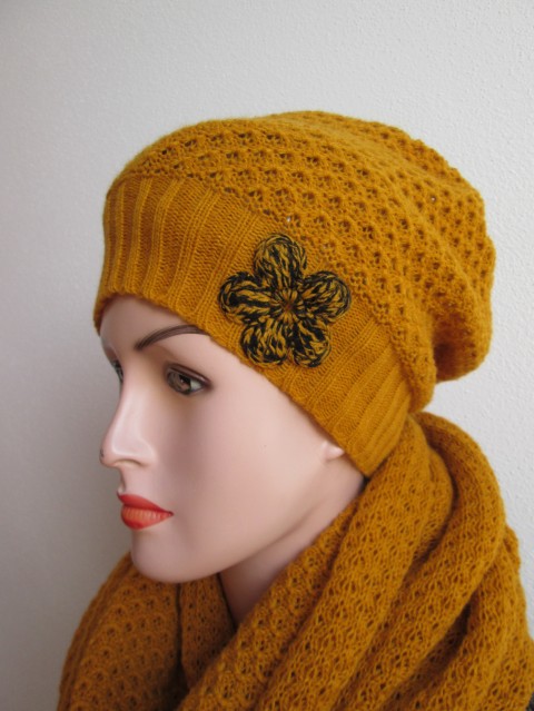 Čepice - hořčicová čepice hořčicová pletená čepice slabší čepice hořčicová čepice 