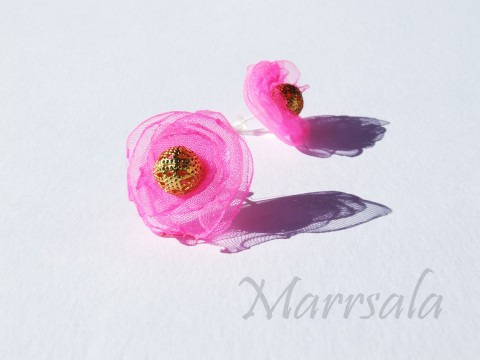 Růžovky okvětky náušnice organza zlatá růžová pe 