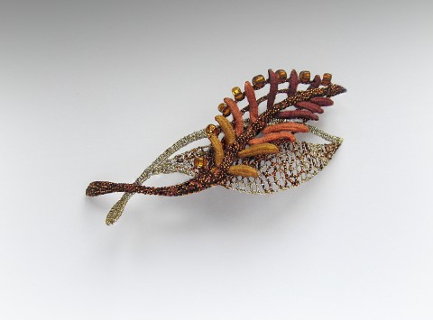 Brož list brož spona podzim list přírodní paličkování krajka měděná 