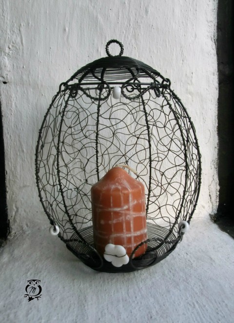 Dátovaná lucerna dekorace korálky drát svícen košík koš závěs drátování drátek drátovaný závěsný lucerna 