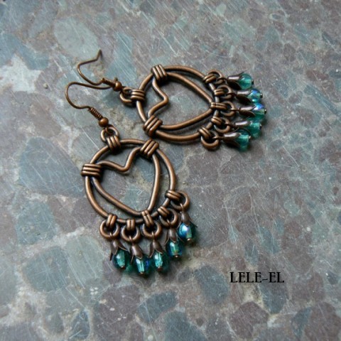 Micheline srdce náušnice modrá bílá hnědá šedá tyrkysová měděná 