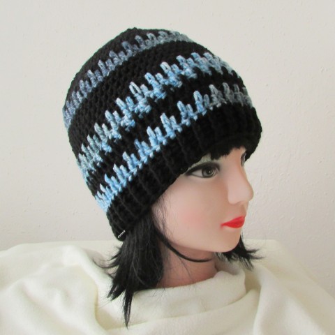Čepice unisex modrá čepice háčkovaná bílá černá dámská zimní akryl teplá unisex pánská handmade 