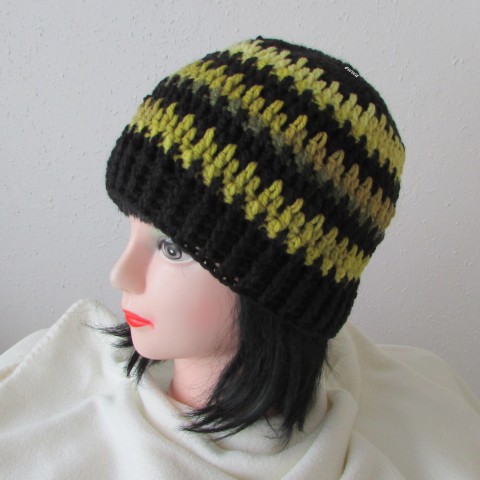 Čepice unisex čepice háčkovaná černá žlutá dámská zimní akryl khaki teplá unisex pánská handmade 
