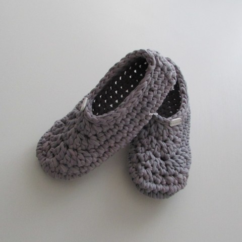 Bačkory, nazouváky bavlna šedá háčkované pohodlné boty domácí handmade bačkory elastan ťapky baleriny domácí obuv nazouváky.přezůvky 