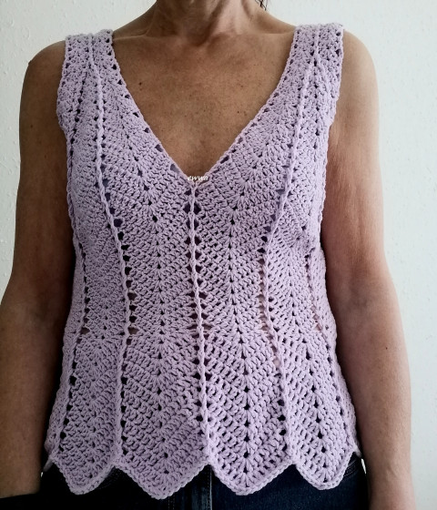 Háčkovaný dámský top letní bavlna ženy levandulová top léto háčkované akryl tílko fialková dámské crochet 