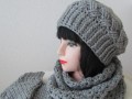 Háčkovaný baret +nákrčník +rukavice