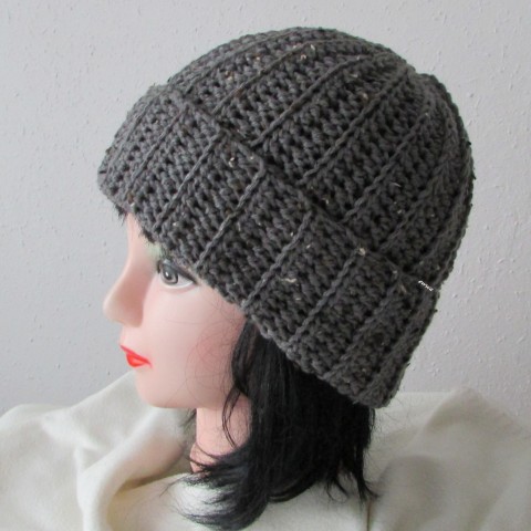 Čepice unisex zima velká čepice háčkovaná šedá pružná zimní akryl unisex hřejivá viskoza crochet nopky debilka tmavěšedá 