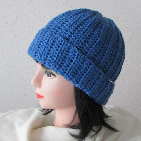 Čepice unisex zima modrá velká čepice háčkovaná pružná zimní akryl unisex hřejivá crochet debilka 